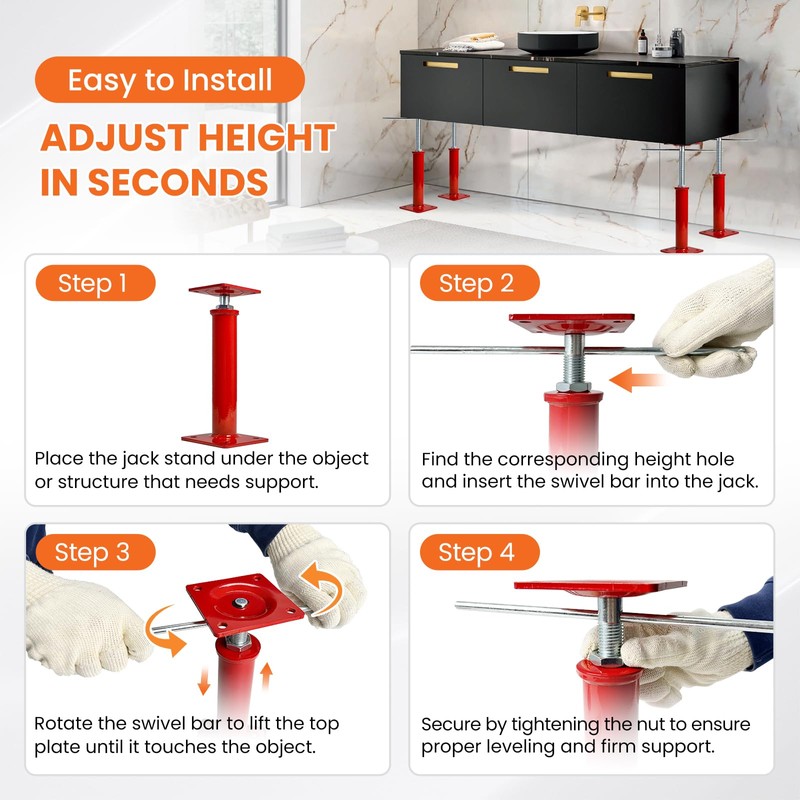 4 Pack House Floor Jacks for Leveling, 11.8-16 in Adjustable
