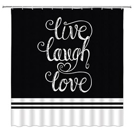 AMFD Live Laugh Love Shower Curtain Black and White Bath Curtains Motivational and Inspirational Quote Modern Fashion Fabric Bathroom Decor Set 70x70 Inches with Hooks