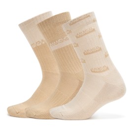 HUGO, 3-Pack Split Logo Quarter Length Ribbed Socks, Brownstone Beige/Light Sand, 7-13
