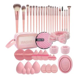 43 Pcs Brochas Maquillaje Profesional Esponjas Neceseres