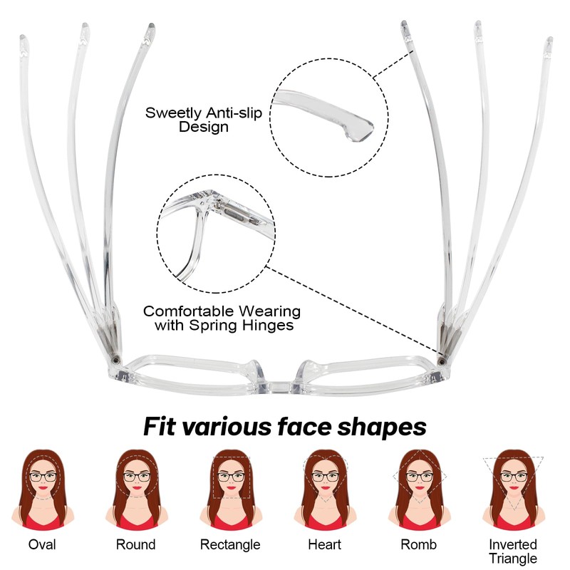 WEMOOTANTS 4 Packs Large Reading Glasses 4.0 for Women Square