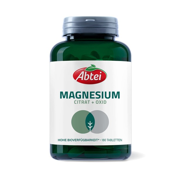 Abtei Nature & Science Magnesium - Magnesium Citrate and Oxide with High Bioavailability - 400 mg per Daily Dose - Laboratory Tested, High Dose and Vegan, 180 Tablets