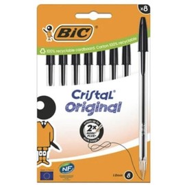 Bic Cristal Original Black Ball Pens - Set of 8