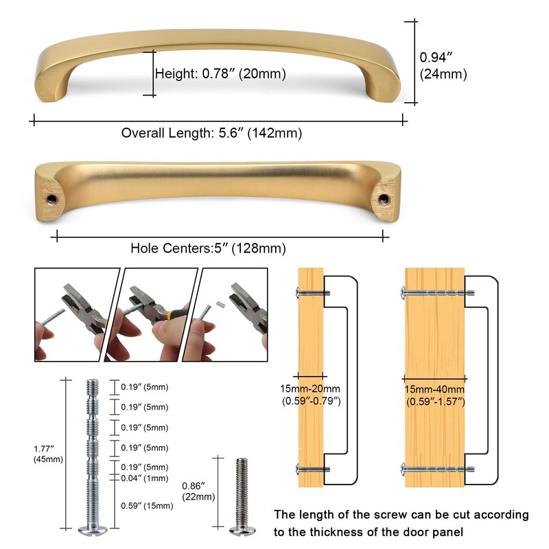 WEAVERBIRD 6 Pack Brushed Brass Cabinet Handles Kitchen Cabinet Pulls