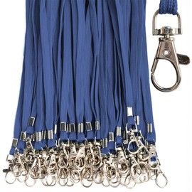 Navy Blue Lanyards 50 Pcs Bulk Lanyard for Id Badges Flat Lanyard with Badge Clip Swivel Hook (50, Navy Blue)