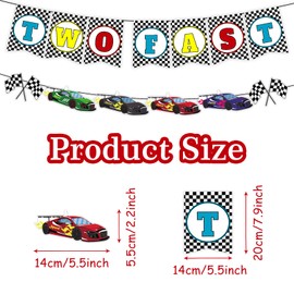 Two Fast Banner Happy Birthday Banner, Racing Car Theme Checkered Flags Black and White Garland Bunting Banner for Happy 2nd / 2 fast Birthday Party Decoration Photo Prop Supplies