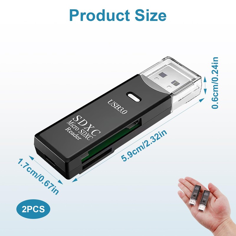 2 PCS USB3.0 SD Card Reader, High Transfer Speed up
