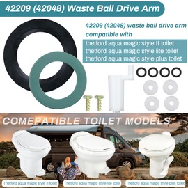 42209 (42048) Waste Ball Drive, Waste Ball Drive Arm Kit Compatible with thetford Aqua Magic Style Lite, Style II, Style Plus Toilet, Include Closet Flange Seal, Waste Ball Seal, Drive Arm, Screw *2