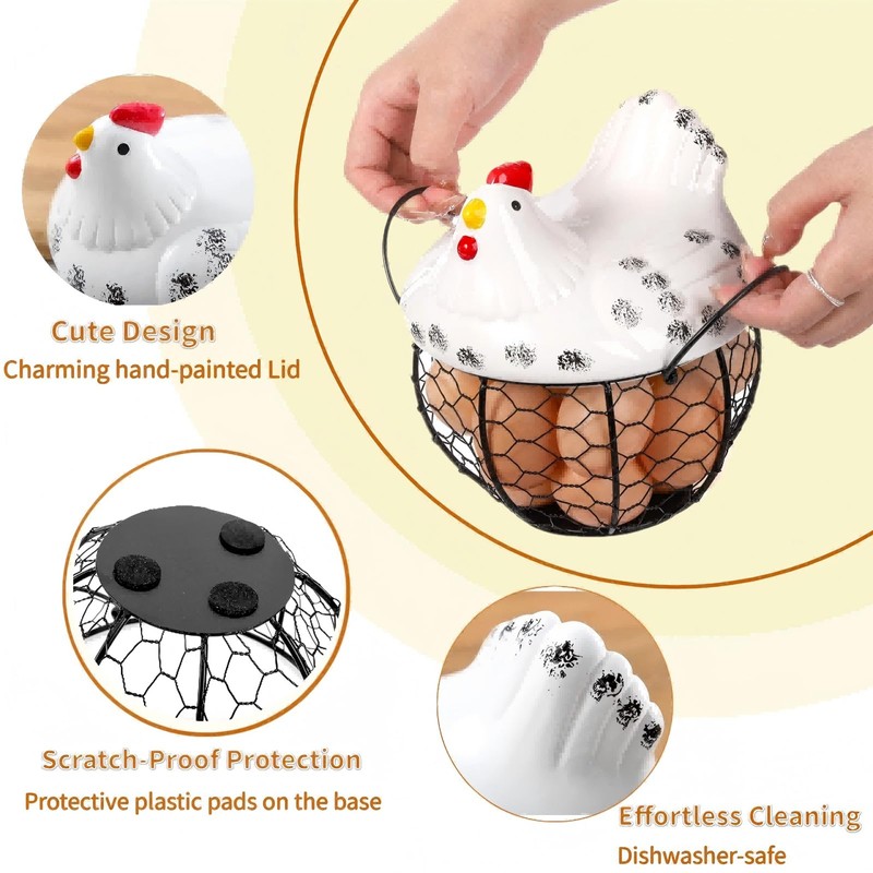 AVLA Chicken Egg Basket, Black Wire Egg Collection Baskes with