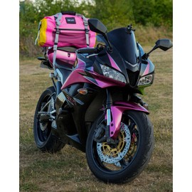 IRON JIA'S Motorcycle Dry Bag - Waterproof Duffle & Luggage Tail Bag Saddle Bags with Roll Top Closure, Shoulder Straps, Inner Pocket and Mesh Pocket (Pink, 50L)