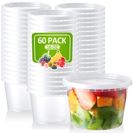 NEEBAKE 16 Oz Deli-Containers-with-Lids - 60 Set Plastic Food-Storage-Containers-with-Lids, Microwaveable & Freezer Safe To-Go-Containers, Leak-proof Soup Overnight Oats Meal-Prep-Containers