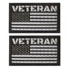 2 Pack Black White Reflective Veteran Patch US Flag with Hook Back for Service Harness Tactical Vest Collar Hook-Fastener Backing (VETERAN)