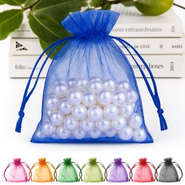 ANZNKU 50 Pack Organza Bags 3x4 Inch, Small Mesh Bag Drawstring Jewelry Pouches, Tiny Gift Bags for Baby Shower, Party Favors(Royal Blue)