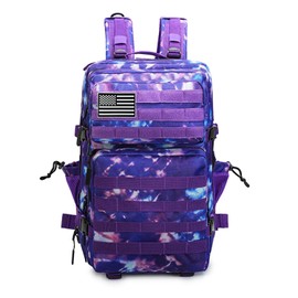 SEYATULLH Military Tactical Backpack 45L Bug Out Bag Assault Pack Molle Daypack Hiking Gym Rucksack with Bottle Holder(Purple tie dye)