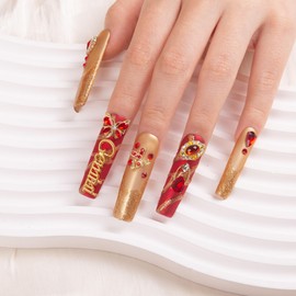 LOVFUL Uñas Postizas Gemini | Hechas A Mano Con Cristales Recubiertos | Uñas Postizas Reutilizables | Cuadradas, Longitud Media De 4,3 Cm | H253-M