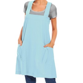 Women's Cotton Cross Back Apron Casual Pinafore Dress with Big Pockets Loose Square Apron for Baking Cooking Gardening