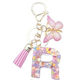 [Sqzrpomddy] Women Keychain Initial Charm Bag Charm Alphabet Pink Hanging Decoration, Pink R