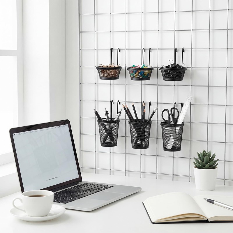 Otoolling 6 Pcs Grid Wall Cups with Ring Hooks Hanging