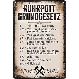 LUCKYLINDE Retro Tin Sign Funny Saying Ruhrpott Basic Law 20 x 30 cm