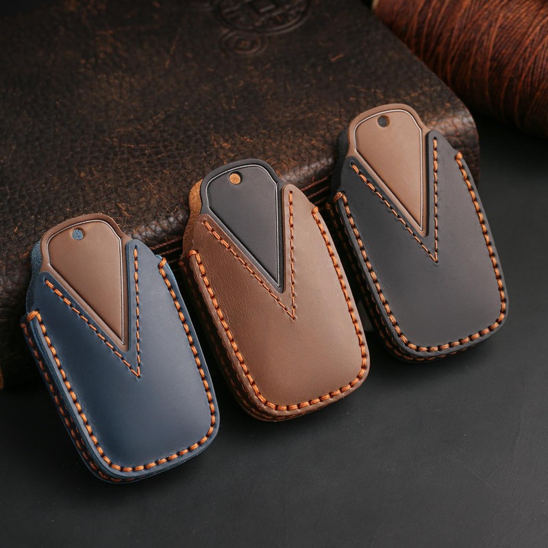 OLLEN Genuine Leather Key Fob Cover, Fit for Toyota 2018-2025,