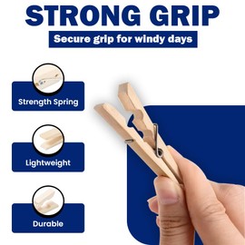 Wooden Pegs 72Pcs Heavy Duty Wooden Clothes Pegs With Metal Coil Spring Durable, Rust-Resistant Strong Grip are Suitable for Indoor and Outdoor Use