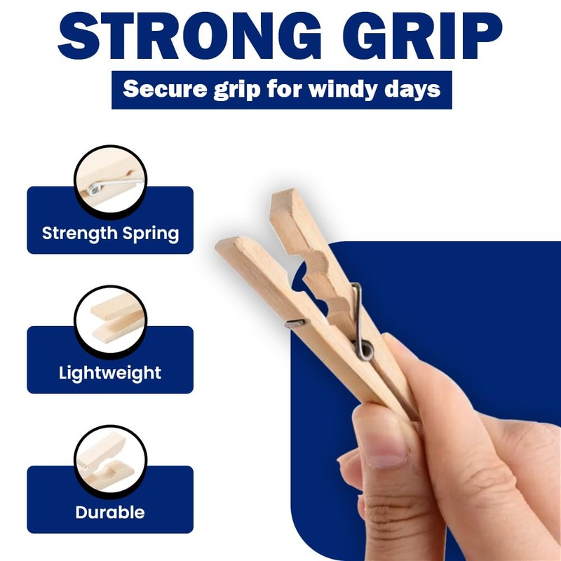 Wooden Pegs 72Pcs Heavy Duty Wooden Clothes Pegs With Metal