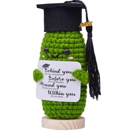 CoFuBcad Graduation Gift Emotional Support Cucumber Graduation Cap Gift, Cute Knitted Crochet Cucumber Doll with Doctoral Hat Toy with Room Decoration(A5)