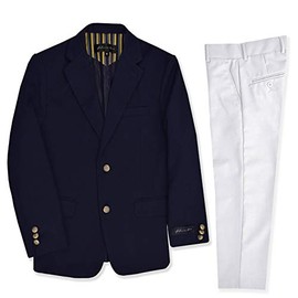 Boy's Blazer and Pants Suit Set #JL3036 (16, Navy/White)