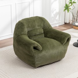 Warmiehomy Bean Bag Sofa Chair with Armrests and Back Support - Faux Fur Bean Bags for Adults and Kids - Stuffed Floor Sofa for Living Room, Bedroom, Apartment(Green)