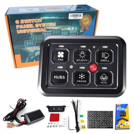6 Gang Switch Panel Universal Circuit Control Relay System with Automatic Dimmable On-Off LED Switch Pod Touch Switch Box for Truck Jeep Trailer Car Boat RV ATV UTV SUV Acc Wired Waterproof