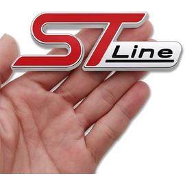 ST Line Emblem Metal Car Front Grille Decoration, Easy Installation, comes with screws and sticky decal, Compatible with Most Cars (Red & Silver)
