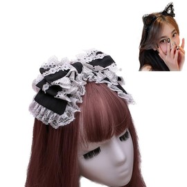 WinJapan Large Ribbon Headband Headdress, Military Uniform, Lolita Cosplay, Halloween (Ribbon Black)