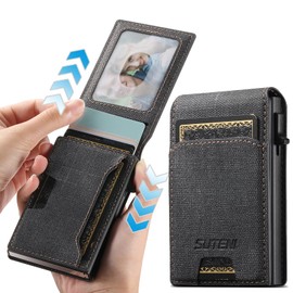 JCGOOD Men's Wallet, Bifold Large Capacity, Card Case, Thin, Leather, Card Slot, Women's, Money Clip, Card Holder, Minimalist Wallet, Photo Card Storage, Protective Case, black (denim)