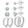 Dochais 5 Pairs of 316L Surgical Steel Earrings, Silver Set,