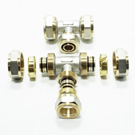 Pipetec Screw Fitting T Piece 20 x 20 x 16 mm for Multilayer Composite Pipe, DVGW, UBA Compliant, up to max. 100 °C