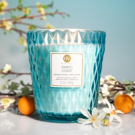 House of Velas Diamante Candle Collection, 21 oz, 3 Cotton Wicks, Amalfi Coast, Large Glass Jar