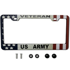 XHuiZio Patriotic American Flag Veteran US Army License Plate Frame for Women/Men, UV Print Stainless Steel License Plate Frame 2 Holes & Screws for Car, 12x6 Inch Fits Standard US/CA