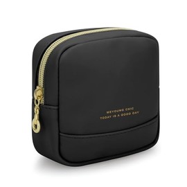 ‌Bolso de Maquillaje Pequeño para Bolso, Bolsa de Cosméticos de Cuero PU con Bolsillos Interiores y Cremallera, Ideal para Organizar y Viajar (Negro)