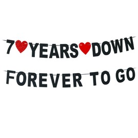 7 Years Down Forever To Go banner-cheers to 7 Years Anniversary Sign, Happy 7th Marriage Anniversary Party Decoration