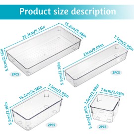 JLNGTHONG 8 Pack Clear Drawer Organizer, 4 Sizes Organization and Storage Trays, Drawer Organizer Bins for Kitchen, Vanity, Bathroom, Office