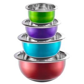 Colleta Home Colorful Mixing Bowl- 4 Pc Set- Stackable Nesting Bowls- Stainless Steel Mixing Bowls Non Slip Silicone Bottom- Cookware Set