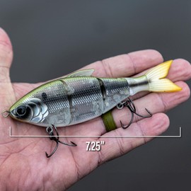 6th Sense Trace 7.25-in Multi-Jointed Swimbait - 4-Piece Life-Like Action - Premium 3D Eyes and Scales - Sharp Black Nickel Hooks - Bass Fishing Lure (Ghost Gizzard, Slow Sink)