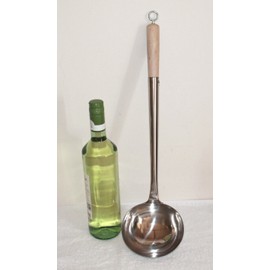 AAF Nommel®, Ladle for Wok Pans and Large Pots for Hanging Stainless Steel Size L 50 cm Long Trowel Diameter 13 cm with Wooden Handle Riveted No. 003