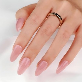 Rchovsam Pink Press on Nails Medium Almond Nails Press Ons Solid Pink Designs False Nails Full Cover Glossy Artificial Acrylic Fake Nails Gift for Women 30pcs