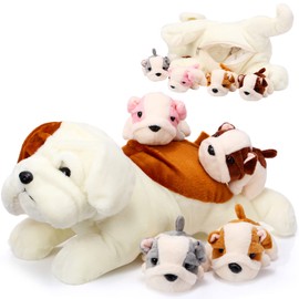 5 Piezas de Peluche para Perro, Cachorro, 1 Perro Grande con 4 Mini bebé, Lindo Perro de Peluche Suave con Cachorros para cumpleaños Fiesta Infantil (Bulldog)
