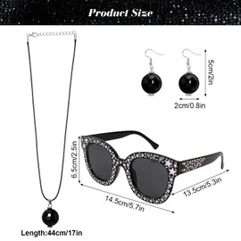 6 Pcs 70s Disco Accessories Women Disco Costume Jewelry Disco Sequin Scarf Headband Diamond Bracelet Ball Necklace Earring Glasses