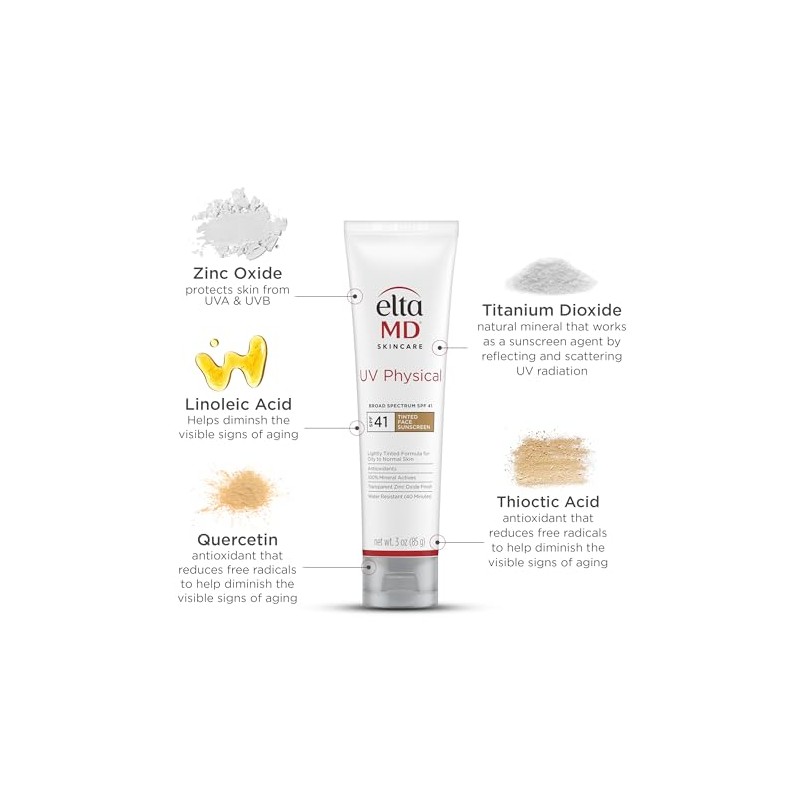 EltaMD UV Physical Tinted Sunscreen SPF for Face, 100% Mineral
