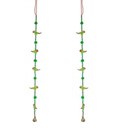 •Set of 2 Indian Traditional Door Hanging 5 Wooden Birds Tota Parrot String with Bell Decoration for Home Wall Temple Bedroom Kids Room Décor Gifting (Size:-30" Approx)
