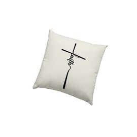 Christian Cushion Cover - Faith Scatter Cushion Home Accessory Pillow Bedroom Christian Cross Jesus - Natural Canvas 40x40cm