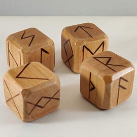 Wooden Runes Dice Set Cherry with Carved Elder Furthark Alphabet Viking Runes for Divination and Healing (Cherry)